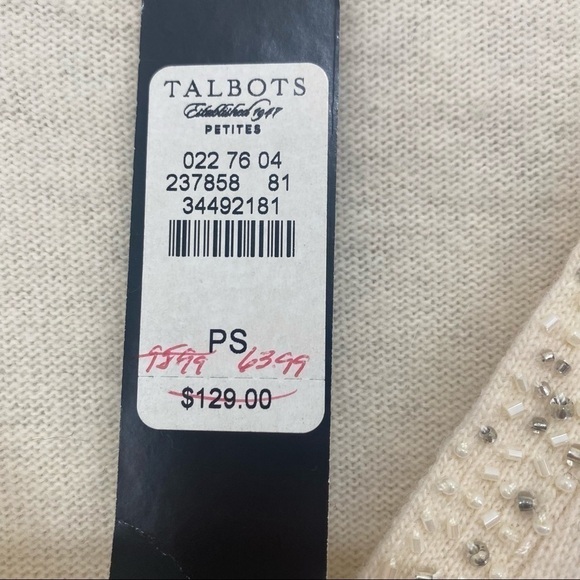 Talbots Small Petite Cardigan Lambswool Rabbit Hair Beige Snap Buttons Beads NEW - Picture 9 of 12